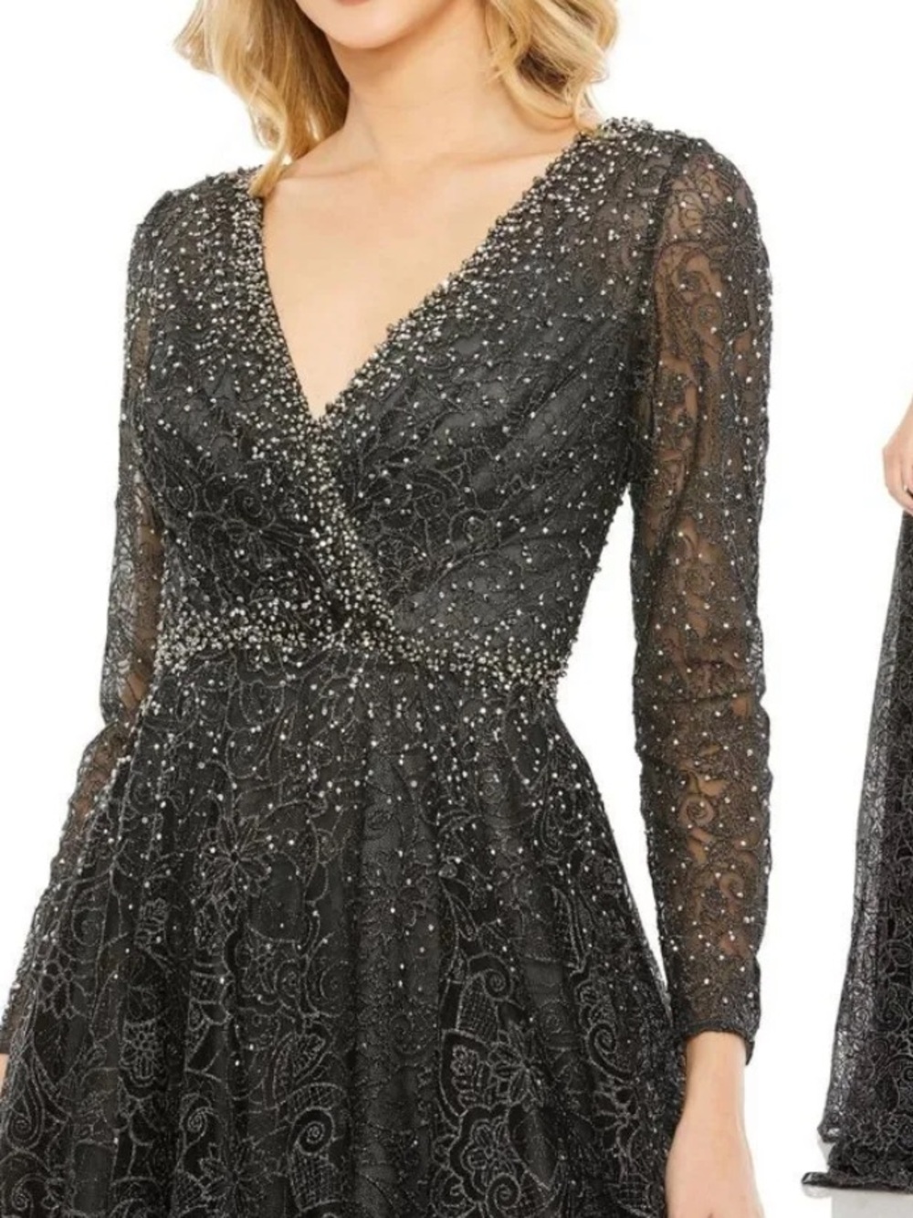 (B) BNWT MAC DUGGAL Embellished V-Neck Black Lace Evening Gown #20372